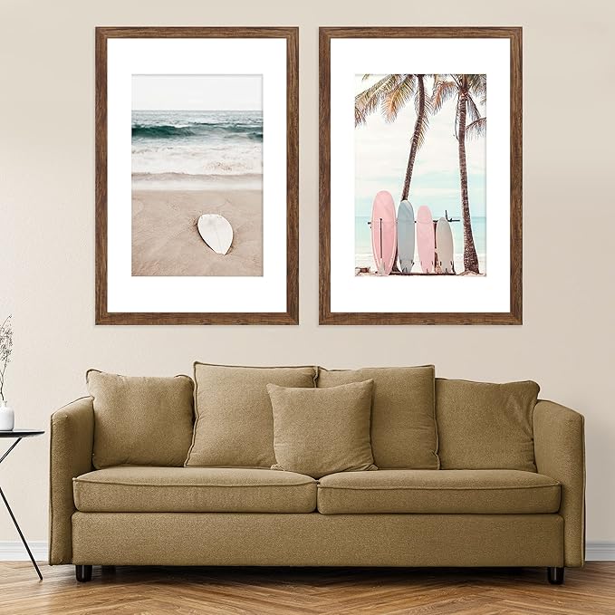 14x20 Picture Frame Set of 2, Rustic Brown Wood Style - Display 14 x 20 Picture without Mat or 12x18 Picture with Mat, Wall Mounting Horizontal and Vertical