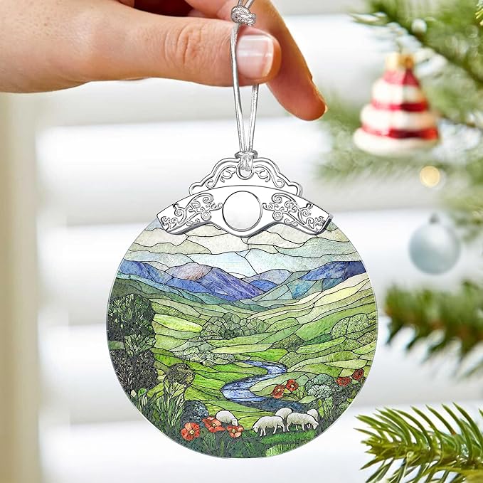Green Irish Hills Ornament – Christmas Decoration & Christmas Ornament; Stained Glass Holiday Decoration (Holiday Present, Bauble Present, Gift Idea, Gift Exchange) | Heirloom Keepsakes