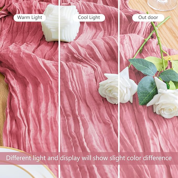 12PCS Table Runner Cheesecloth 10FT Pink Boho Gauze Cheese Cloth Rustic Sheer Table Runners for Wedding Birthday Bridal Baby Shower Party Decoration