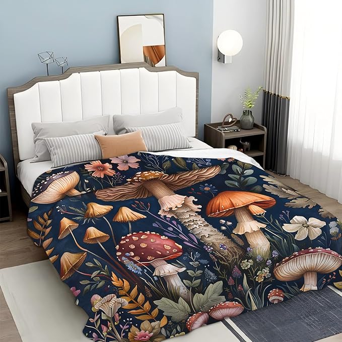 Tijuboni Mushroom Throw Blanket Mushroom Gifts for Girls Women Boys Men Kids Adults Soft Flannel Fleece Blanket for Couch Sofa Bed Home Decor 40"x50"