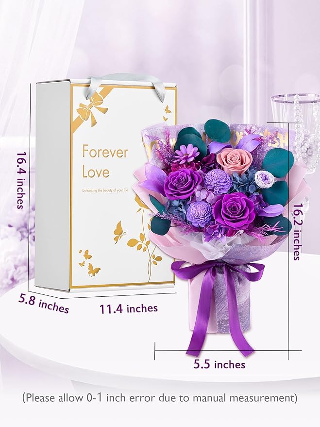 Eterfield Flowers for Delivery Prime, Christmas Forever Flowers Bouquet, Preserved Roses and Purple Flowers Birthday Gifts for Her Women Wife Mom Grandma Graduation Valentine's Day Mother's Day