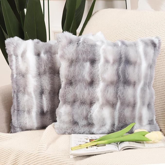 MADIZZ Pack of 2 Thick Plush Wool Throw Pillow Covers 26x26 Inch White Grey Soft Neutral Decorative Throw Pillows Accent Boho Cushion Covers for Couch Sofa Bedroom Pillow Shell
