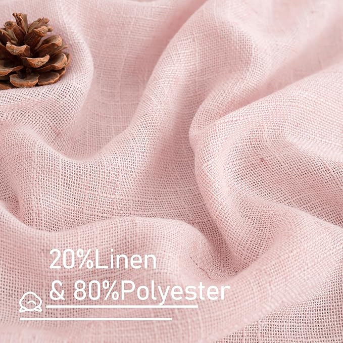 LAMIT 54 Inch Semi Sheer Window Linen Curtains, Light Filtering Panels Back Tab and Rod Pocket Country Decor Drapes for Bedroom/Girl'Room, Pink, 2 Panels, 34 x 54 Inch