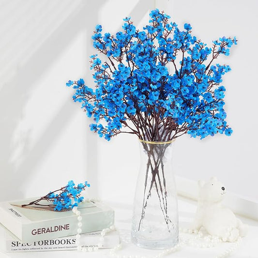 Yastouay Blue Fake Flowers, 15 Pcs Real Touch Silk Flowers Faux Artificial Flowers for Decorations, Babys Breath Artificial Flowers Bulk for Spring Decor Floral Arrangement