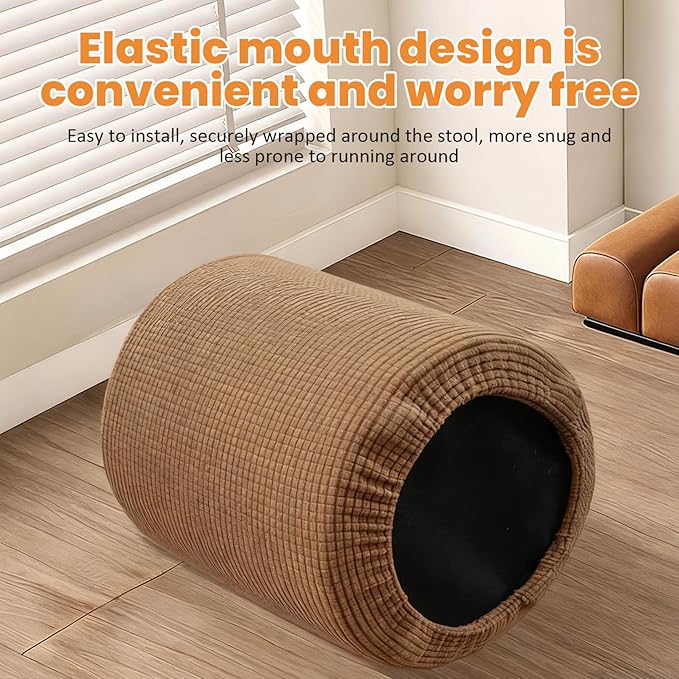 Stretch Jacquard Ottoman Cover, Non-Slip Washable Footstool Slipcover for Living Room Furniture Protection