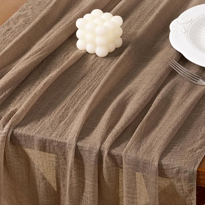 Socomi 3pcs Cheesecloth Table Runner Coffee Valentine's Day Gauze 120 Inch Rustic Boho Cheese Cloth Runner for Wedding Party Baby Bridal Shower Centerpiece Decoration Holiday Home Decorations
