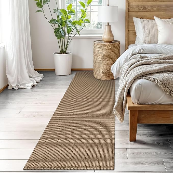 EARTHALL Woven Runner Rug 2.6x8 Ft Washable Runners for Hallways Wide Non Slip Rubber Backed Kitchen Runner Braided Indoor Floor Carpet for Entryway Hallway Kitchen Bedroom, Orange/Tan/Brown
