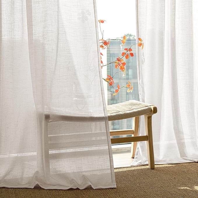 ANRODUO Cream Linen Curtains 84 Inch Length 2 Panels for Living Room Light Filtering Semi Sheer Back Tab Curtain Drapes for Bedroom Neutral Farmhouse Decor 84 Inches Long Natural Ivory Colored