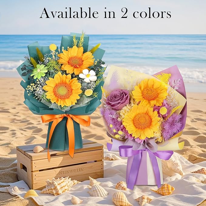 Preserved Sunflower Bouquet - Forever Flowers for Delivery, Green Flower That Last 3 Years, Eternal flowers Bouquet for Her Mother Mom Wife Friends Birthday Sunflower Gifts for Women