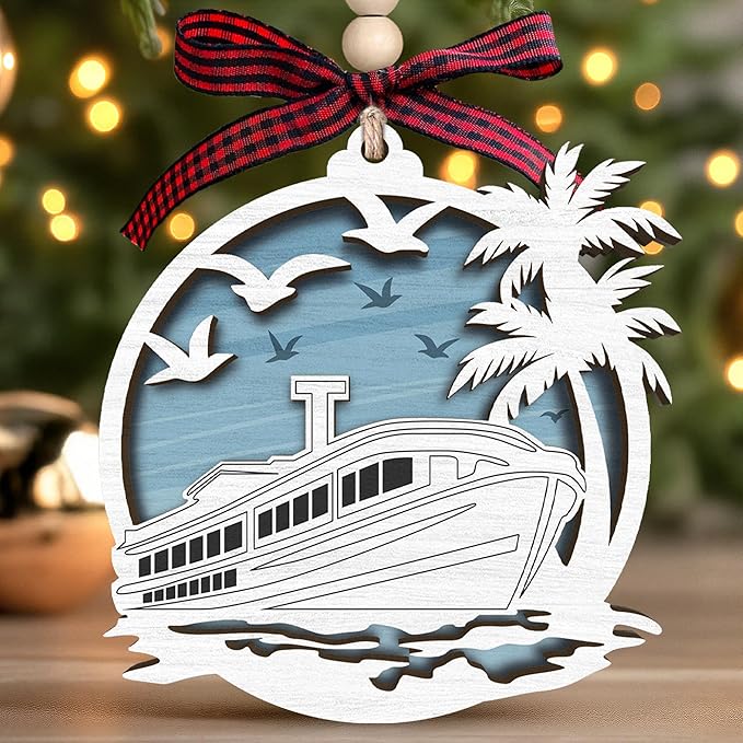 Cruise Ship Ornament - Travel Christmas Ornaments, Travel Cruise Ship Ornaments for Tree - Wood Christmas Ornament 2025