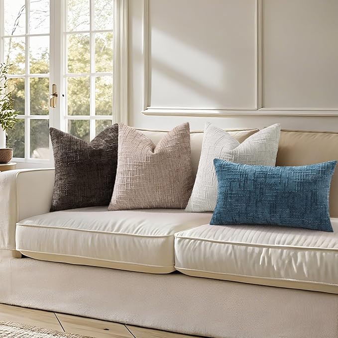 decorUhome Navy Blue Chenille Throw Pillow Covers 20x20 Set of 2 Thick Textured Slubby Couch Pillow Covers Farmhouse Accent Modern Neutral Decorative Pillow Cases for Bed Sofa Living Room