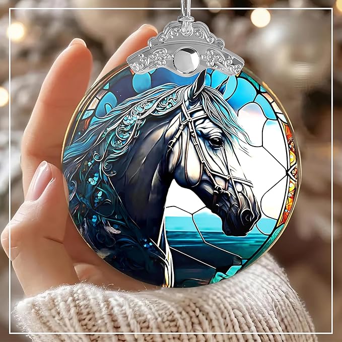 Horse Ornament 2025, Horse Ornaments for Christmas Tree, Stained Glass Effect Ornament, Women’s Xmas Keepsake, Funny White Elephant Idea, Holiday Decoration, 2025 Christmas Ornaments