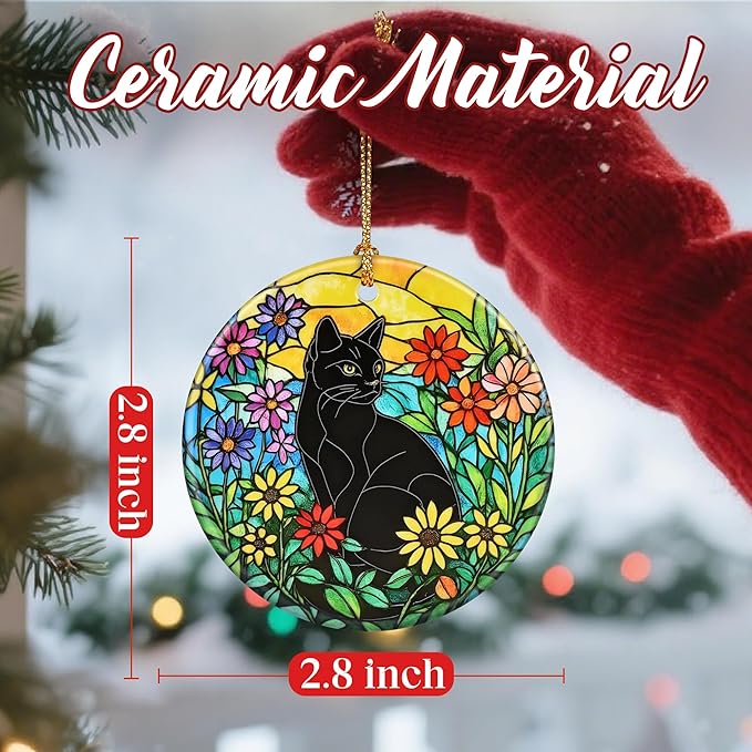 Christmas Ornaments, Dodosky 2.8in Ceramic Hanging Ornament, Xmas Decor, Christmas Tree Ornaments, Xmas Decorations for Tree, Holiday Ornament, Cat Lover Decor, Gifts for Cat Lovers for Women