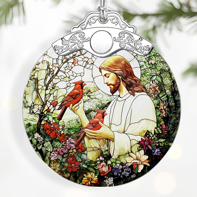 Jesus with Cardinals Ornament – Christmas Ornament & Religious Christmas Decor; Jesus Christ Decoration (Holiday Present, Bauble Present, Memorial Gifts, Gift Idea, Gift Exchange) | Heirloom Keepsake