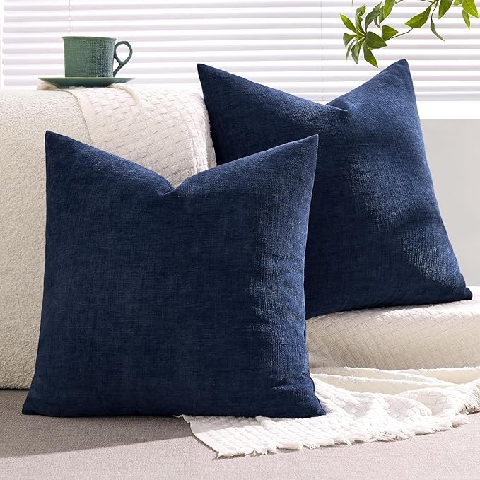 MIULEE Dusty Blue Couch Pillow Covers 18x18 Inch, Set of 2 Soft Chenille Decorative Square Throw Pillow Covers Farmhouse for Sofa Living Room Bed