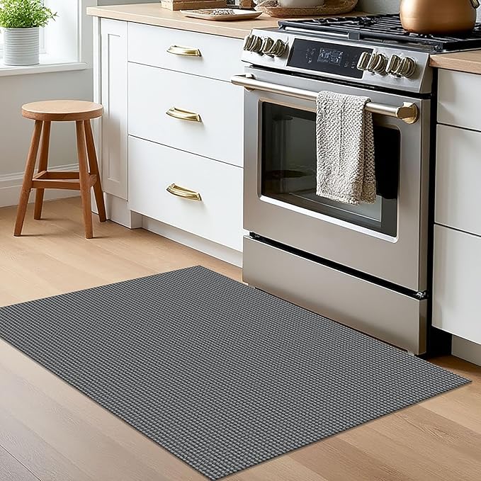 EARTHALL Woven Area Rug 2x3 Ft Washable Rugs for Entryway Braided Non Slip Throw Rugs Door Mat Indoor Outdoor Entrance Small Cotton Woven Carpet for Kitchen Foyer Front Door, Dark Gray