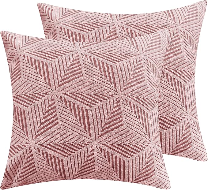 YEMYHOM Pack of 2 Throw Pillow Covers 18 x 18 Inch High Stretch Jacquard Pillowcase for Couch Sofa Living Room Home Decor, Pink