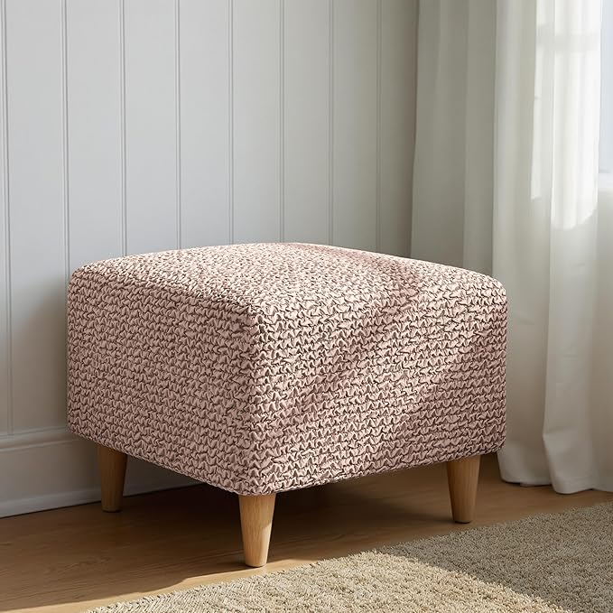 PAULATO BY GA.I.CO. Small Ottoman Cover Stool Cover Pouf Slipcover - Soft Polyester Fabric Slipcover - 1-Piece Form Fit Stretch Furniture Protector - Microfibra Collection - Blush Taupe (Ottoman)