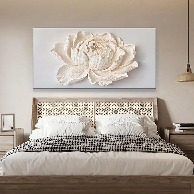 TAIJXAGSG Modern Wall Art White Flower Canvas Art Wall Decor Wall Decor Prints Painting Wall Art Picture For Bedroom Living Room Dining Room Home Office Artwork 24"×48" Ready To Hang