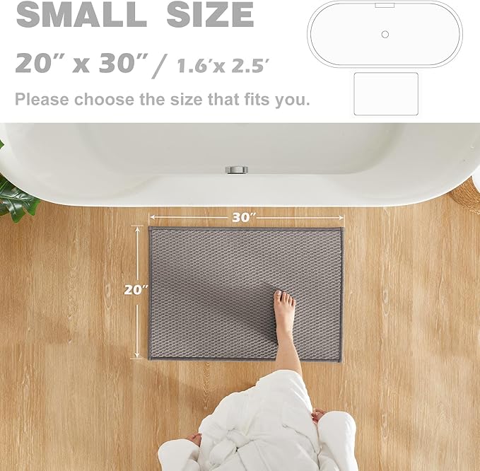 Bathroom Rugs Non Slip Washable, Super Absorbent Thin Bath Mat Small Quick Dry Low Pile Bathroom Rug, Light Grey 20"x30"