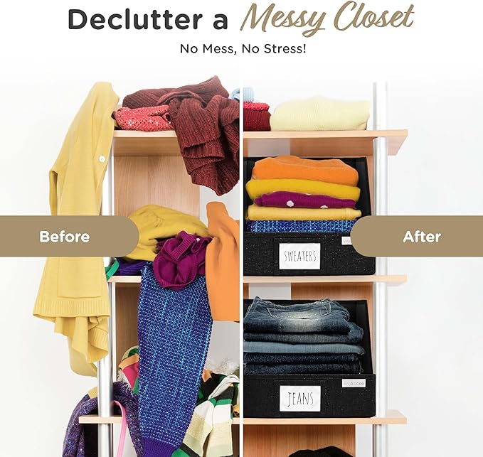 Trapezoid Closet Bins for Shelves – 12x12x10 Fabric Storage Baskets, Collapsible Organizer Boxes for Bedroom, Jeans, Sweaters– Black, 3 Pack