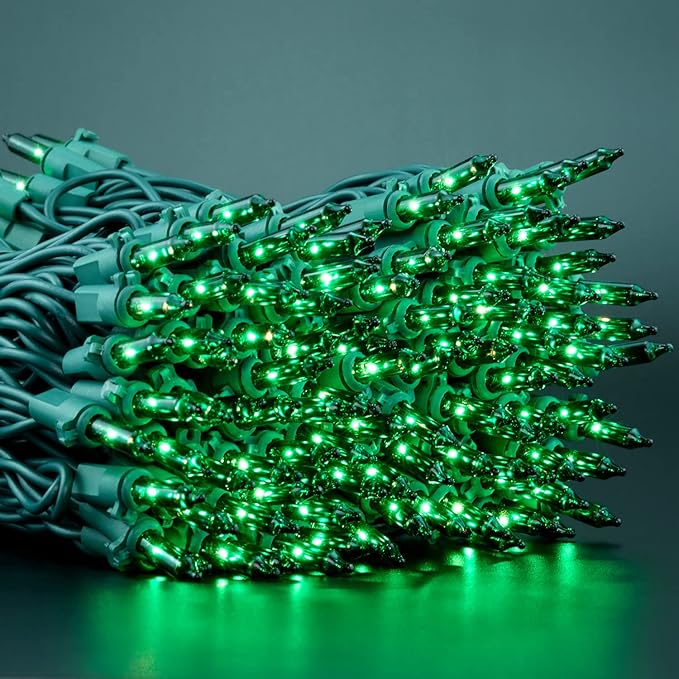 YULETIME 200 Green Christmas Lights, Pack of 2 Sets 33 Feet 100 Count UL Certified Incandescent String Lights (Green - Green Wire)