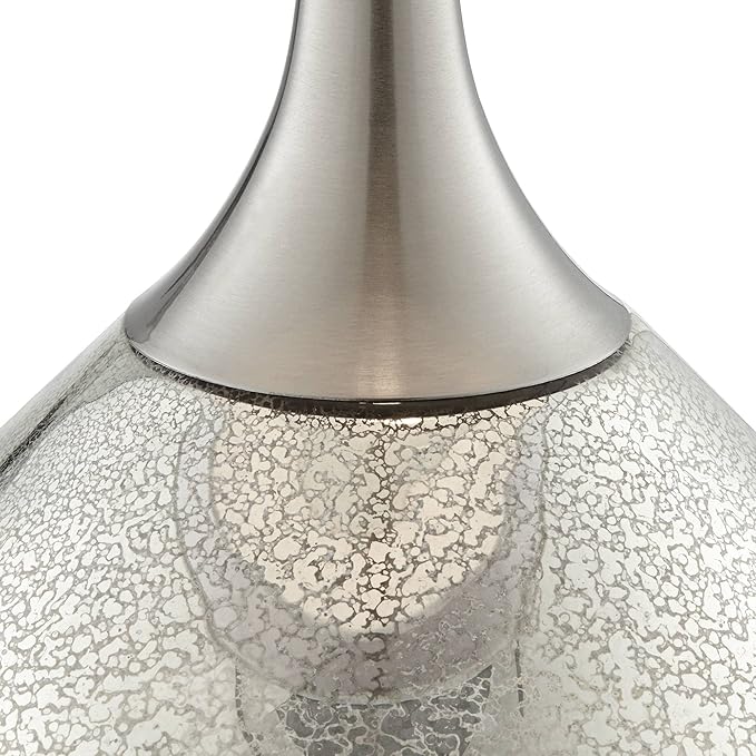 Possini Euro Design Swift Modern Table Lamp 30 1/2" Tall Mercury Glass Chrome Metal Neck Twin Double Drum Shade Decor for Bedroom Living Room House Bedside Nightstand Home Office Entryway Family