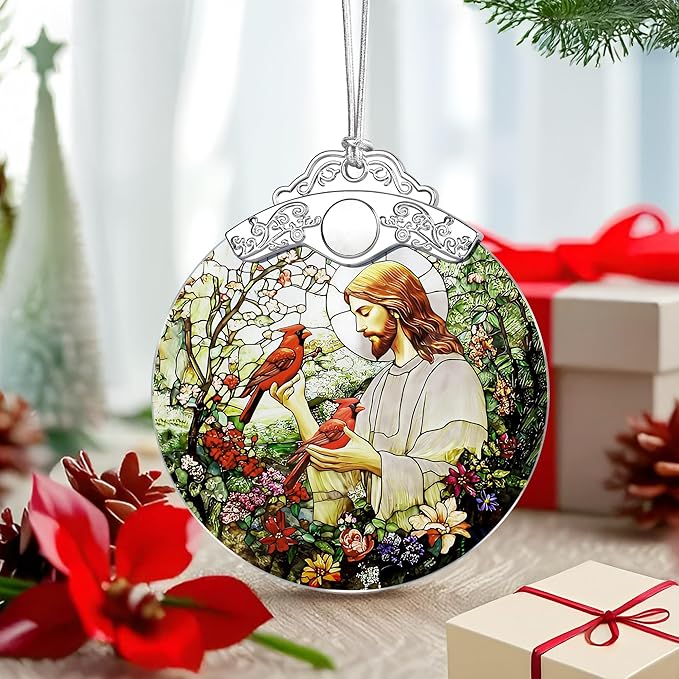 Jesus with Cardinals Ornament – Christmas Ornament & Religious Christmas Decor; Jesus Christ Decoration (Holiday Present, Bauble Present, Memorial Gifts, Gift Idea, Gift Exchange) | Heirloom Keepsake