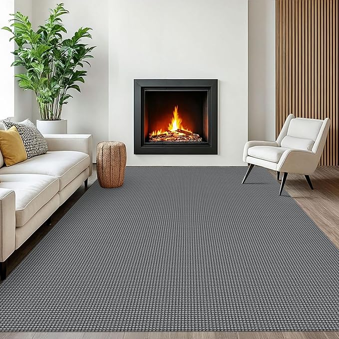 EARTHALL Woven Area Rugs 6x9 Ft Washable Living Room Rugs Non Slip Rubber Backed Dining Room Rug Braided Bedroom Rugs Indoor Floor Carpet for Living Room, Bedroom, Dining Room, Dark Gray