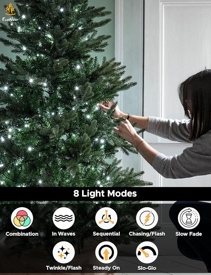 EcoNour 29.5 Ft 720 LED Cluster Twinkle Lights for Christmas Tree, 8 Modes String Lights for Decoration with Timer and Memory Function, Elegant Cool White Fairy Lights for Magical Home & Indoor