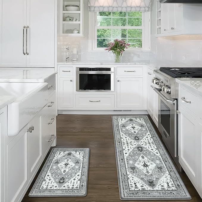 Collive Boho Anti Fatigue Kitchen Mats Sets 2 Piece Non Skid Kitchen Mats for Floor Cushioned Kitchen Rugs and Mats Waterproof Ergonomic Comfort Standing Mat Runner for Kitchen,Home,Office,Laundry