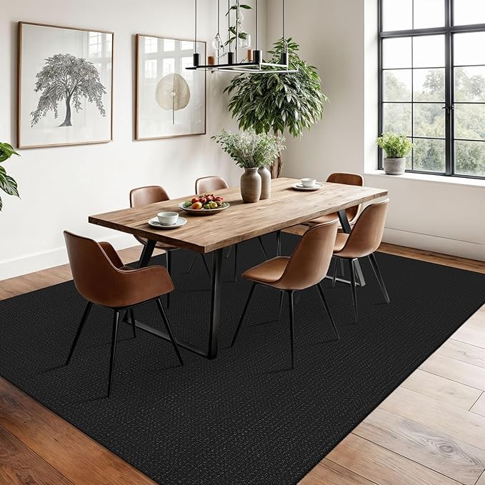 Braided Area Rug 6x9 Ft Washable Rugs for Living Room Non Slip Bedroom Rugs Boho Dining Room Rug Cotton Living Room Woven Floor Carpet for Nursery Playroom, Black/Grey