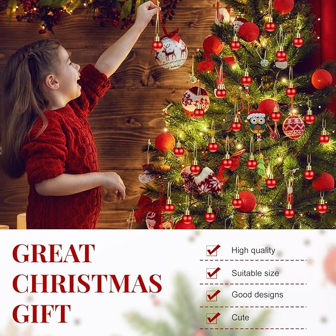 Poen 200 Pieces Mini Christmas Ball Ornaments 0.79 Inch Xmas Tree Balls Colorful Miniature Tree Ornaments Plastic Pendant for Holiday Party Decoration(Bright Red,0.79 Inch)