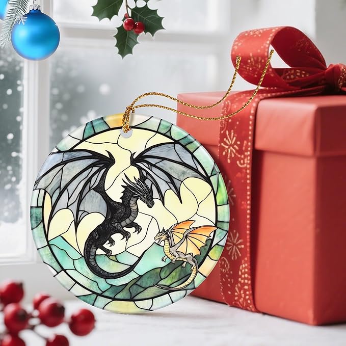Christmas Ornaments, Dodosky 2.8in Ceramic Dragon Ornament, Xmas Decor, Christmas Tree Ornaments, Xmas Decorations for Tree, Holiday Ornament, Gifts for Dragon Lovers, Gifts for Women, Men