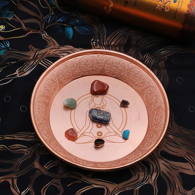 Copper Offering Prayer Ritual Bowl Plate - Great for use Meditation,Smudging, Incense,Candle Dish, Ash Catcher,Jewelry Dish （Chakra）