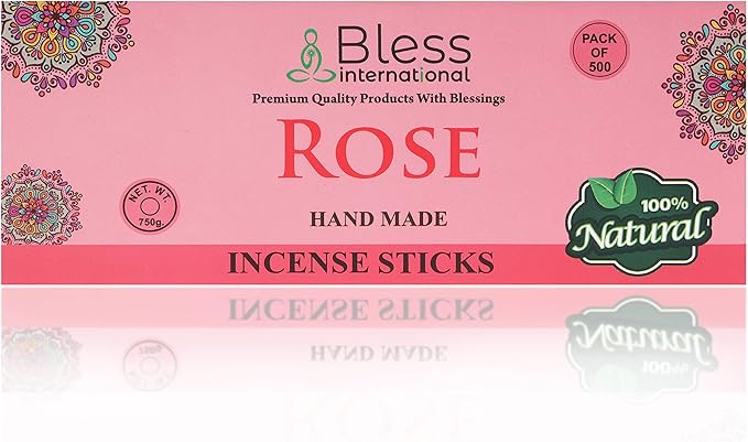 Bless-Rose 100%-Natural-Handmade-Hand-Dipped Organic-Chemicals-Charcoal-Free Purification-Relaxation-Positivity-Yoga-Meditation Best-Woods-Scent (500 Sticks (26 OZ))