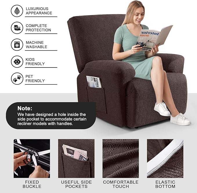 Timeles Extra Wide Recliner Chair Cover Reclining Couch Cover Sofa Slipcover Stretch Soft Washable (Single-Seater Oversized, Coffee)