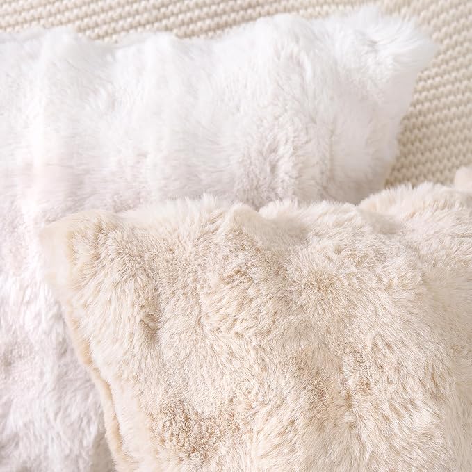 MADIZZ Pack of 2 Thick Plush Wool Throw Pillow Covers 22x22 Inch Beige Soft Neutral Decorative Throw Pillows Accent Boho Cushion Covers for Couch Sofa Bedroom Pillow Shell