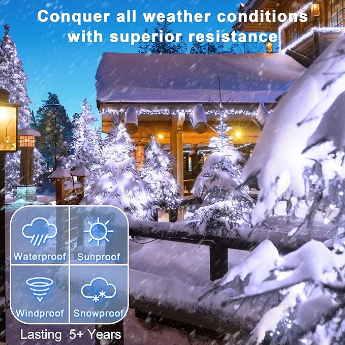 180 LED 59ft Christmas String Lights Indoor Outdoor, 8 Modes Christmas Fairy Lights with Timer & Momory, IP44 Waterproof Christmas Tree Lights for Xmas Patio Yard Fence Balcony Garden (Cool White)