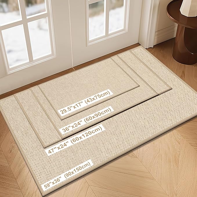 LEKEEPGO Door Mat 17"x29", Non Slip Door Mat Indoor Entrance, Rubber Backing Indoor Door mat Washable Absorbent Low-Profile Doormat Front Entryway Entry Resist Dirt Inside Door Mats, Khaki