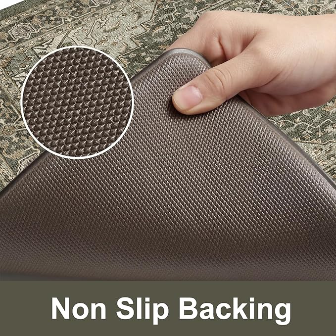 KIMODE Anti Fatigue Mats for Kitchen Floor 17"x47"+17"x29", Boho Kitchen Rugs Sets of 2,Cushioned Kitchen Floor Mats, Comfort Standing Mat for Laundry, Office, Sink, Desk Dark Green