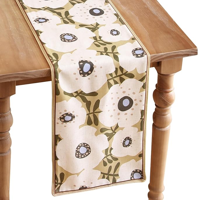 Rectangle White Flower Table Runner 102 Inches Long,Vintage Rustic Farmhouse Linen Floral Table Runners,Fall Decorations for Home Thanksgiving Christmas Party.12"*102" Inches-Hidaka