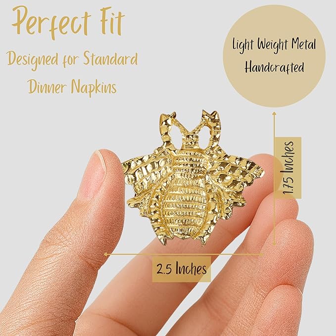 ALPHA Living HOME 12 Pcs Modern Bee Napkin Rings - Premium Metal Napkin Rings Table Decor Napkin Ring, Dining Cloth Napkin Holder for Wedding, Party, Christmas, Everyday Dining (Gold)