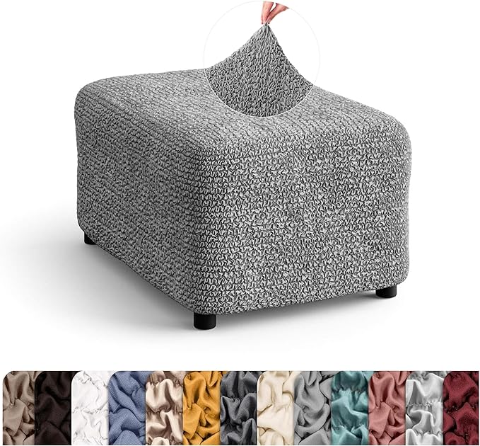 PAULATO BY GA.I.CO. Ottoman Cover Stool Cover Pouf Slipcover - Soft Polyester Fabric Slipcover - 1-Piece Form Fit Stretch Furniture Protector - Microfibra Collection - Ash (Ottoman)