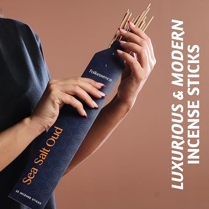 Folkulture Incense Stick with 60 Mins Burn Time for Gifting | Set of 4 (11") Organic Insenses | Pack of 100 Insence Sticks | Orchid, Leather Oud, Sea Salt, Santal Inciensos | Non Toxic Scented Insents