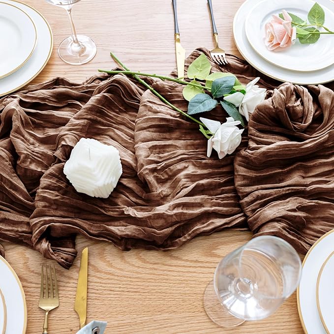 Wokceer Cheesecloth Table Runner 3Pack 10FT Brown Boho Gauze Fall Thanksgiving Cheese Cloth Table Runner for Party Long Rustic Sheer Table Runners for Baby Bridal Shower Wedding Easter Table Decor