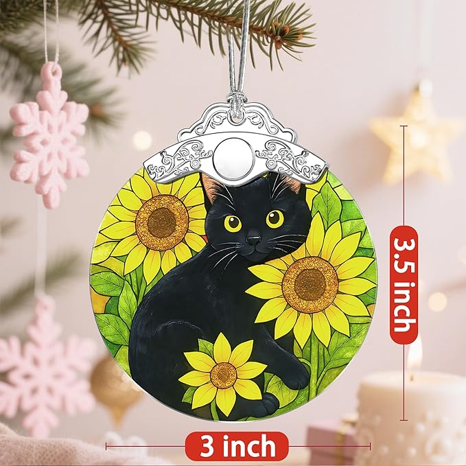 Christmas Ornaments: Stained Glass Ornament, Christmas Tree Ornament, Hanging Ornaments for Home Decor & Xmas Tree Decorations – Exquisite Holiday Decor, Gifts & Holiday Present - Black Cat