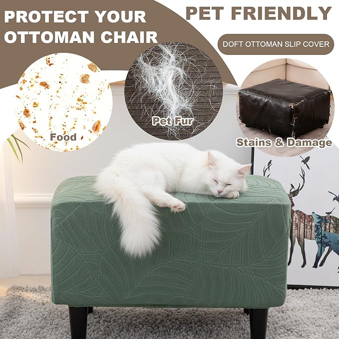 Eco-Ancheng Ottoman Cover Stretch Rectangle Footrest Stool Slipcover Ottoman Bench Covers Jacquard Footstool Protector Covers Storage Ottoman Slipcovers for Foot Stool with Nonslip Elastic Bottom,07