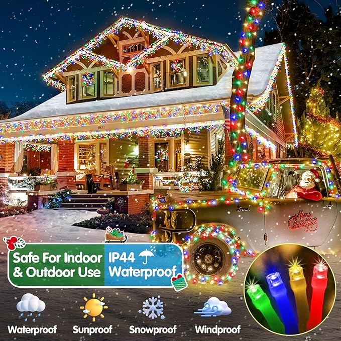 Heceltt Christmas Lights Outdoor, 403FT 1000 LED String Lights 8 Modes and Timer Memory Function Twinkle Fairy Lights IP44 Waterproof Plug in for Xmas Tree Wedding Party Holiday Decor(Multicolor)