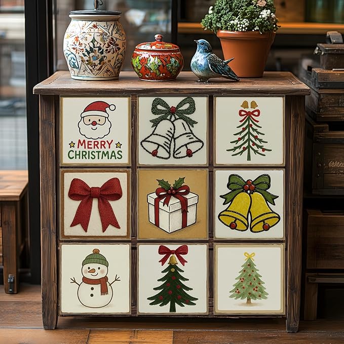 Holiday Decor Christmas Backsplash Stickers, Peel and Stick 12 Tiles, Removable Waterproof for Kitchen Wall, Festive Decoration